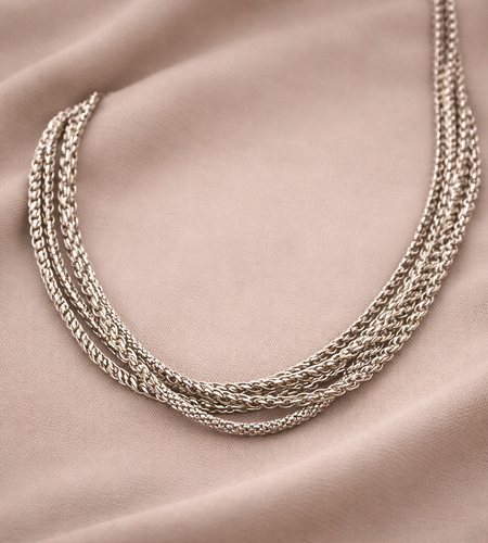Pre-Owned Silpada 4-strand Sterling Silver Oxidized Popcorn Necklace - Retired Design