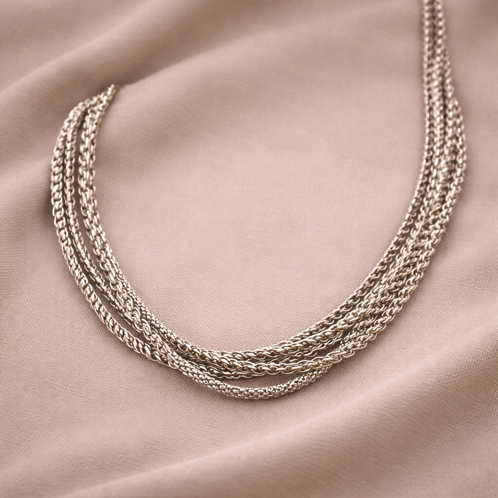 Pre-Owned Silpada 4-strand Sterling Silver Oxidized Popcorn Necklace - Retired Design
