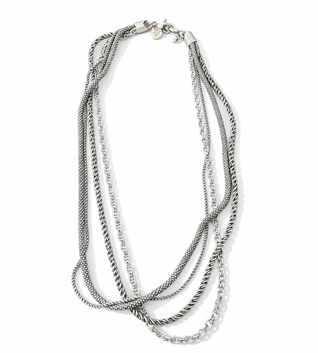Pre-Owned Silpada 4-strand Sterling Silver Oxidized Popcorn Necklace - Retired Design