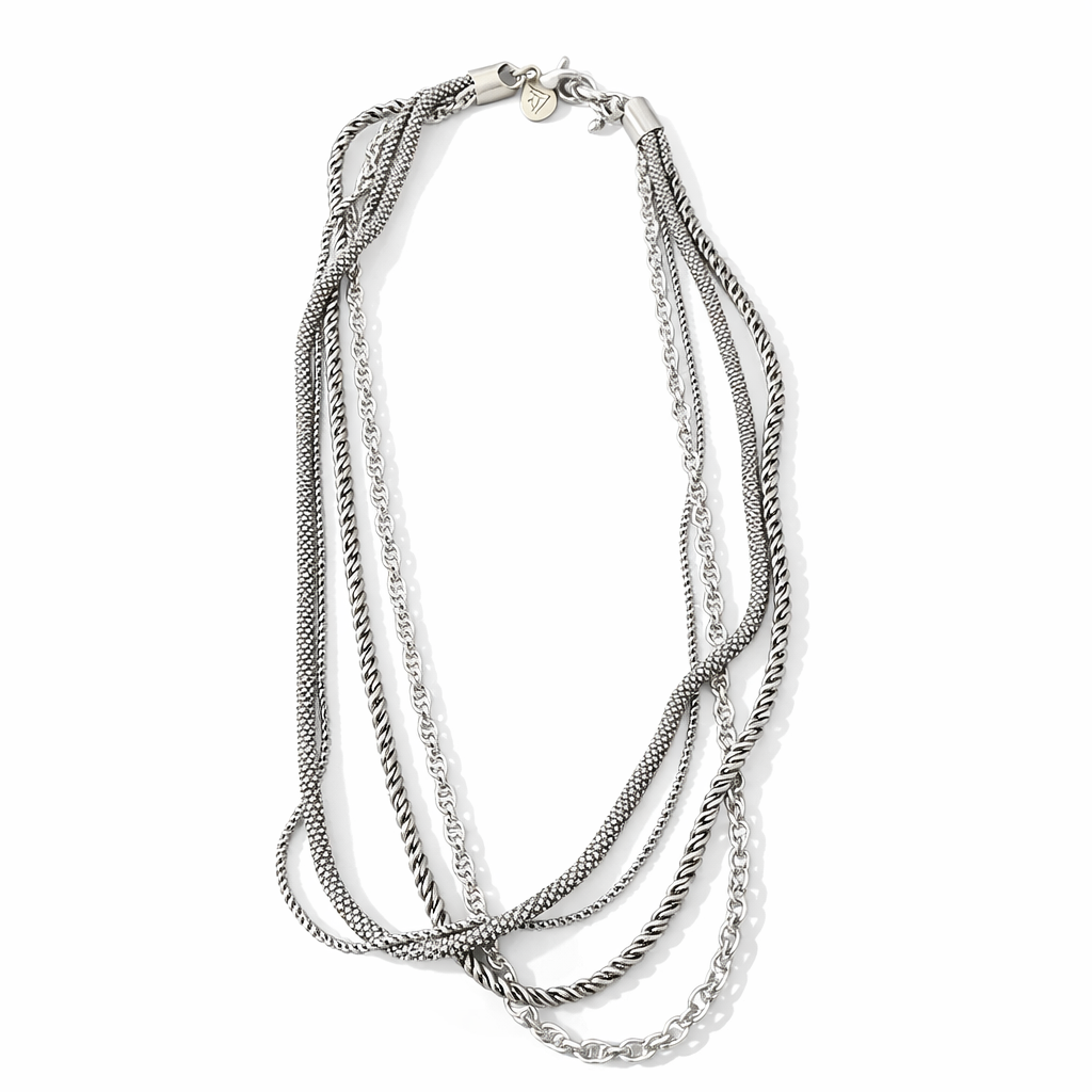 Pre-Owned Silpada 4-strand Sterling Silver Oxidized Popcorn Necklace - Retired Design