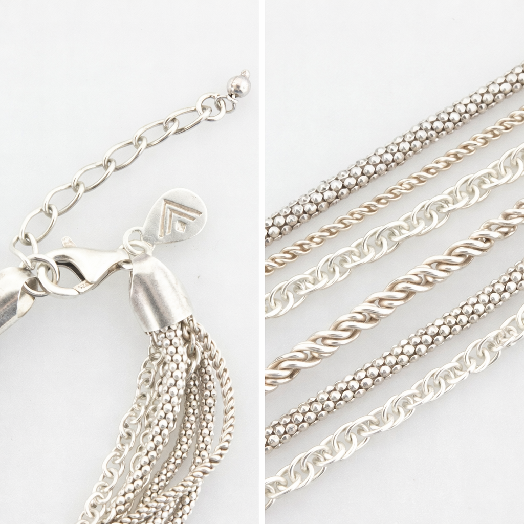 Pre-Owned Silpada 4-strand Sterling Silver Oxidized Popcorn Necklace - Retired Design