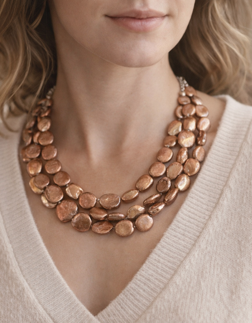 Load image into Gallery viewer, Pre-Owned Silpada Bronze Coin Pearl 3-Strand Necklace - Retired Design
