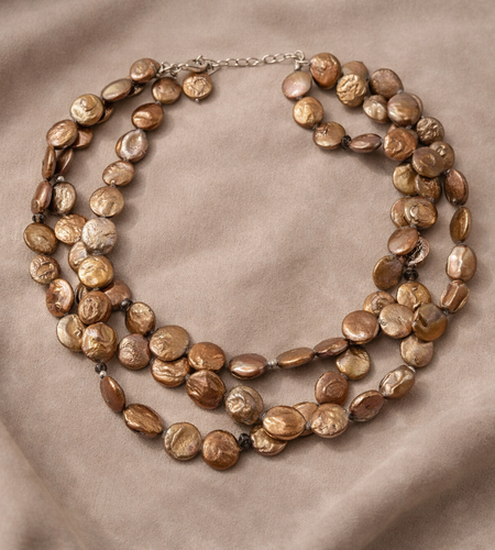 Pre-Owned Silpada Bronze Coin Pearl 3-Strand Necklace - Retired Design