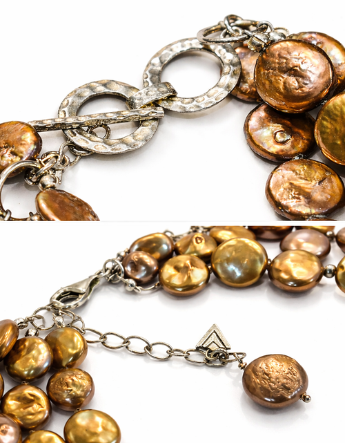 Load image into Gallery viewer, Pre-Owned Silpada Bronze Coin Pearl 3-Strand Necklace - Retired Design
