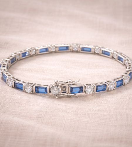 SImply Savvy Azure Radiance Tennis Bracelet - 925 Sterling Silver Blue & White Tennis Bracelet