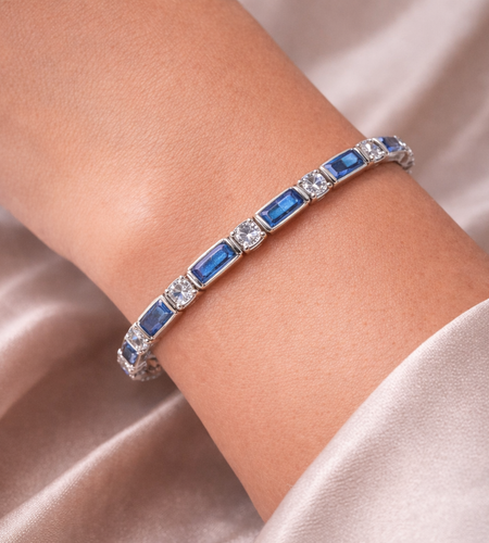 SImply Savvy Azure Radiance Tennis Bracelet - 925 Sterling Silver Blue & White Tennis Bracelet