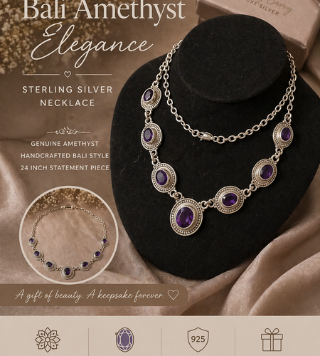 Simply Savvy ‘Royal Amara’ Amethyst Necklace” - Bali Amethyst Statement