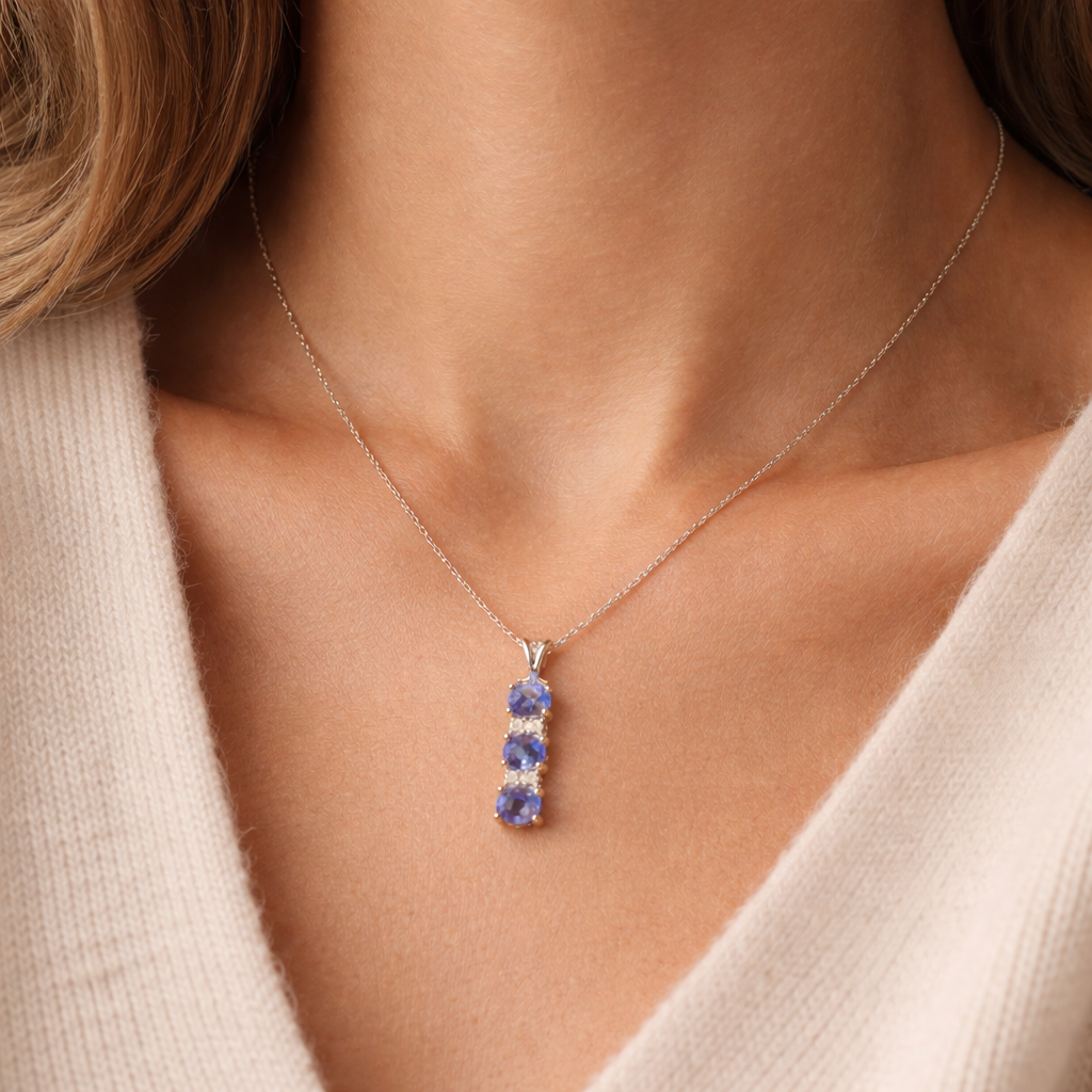 10K White Gold Violet Cascade Pendant Necklace – 18"
