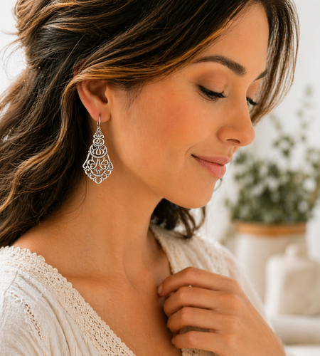 Pre-Owned Silpada Flamenco Flare Earrings Sterling Silver Filigree Drop Earrings