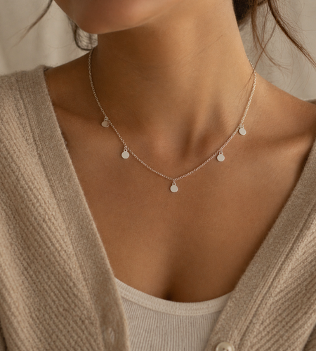 925 Sterling Silver Dainty Disc Charm Necklace – Minimalist Layering Necklace