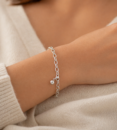925 Sterling Silver Charm Link Bracelet 7.5” Adjustable