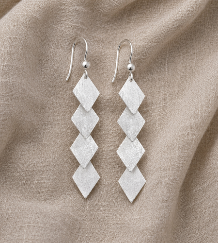925 Sterling Silver Matte Rhombus Drop Earrings – Geometric Hook Earrings