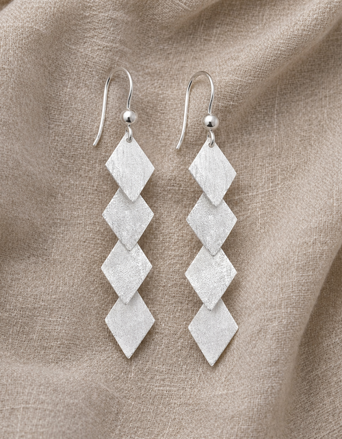 Load image into Gallery viewer, 925 Sterling Silver Matte Rhombus Drop Earrings – Geometric Hook Earrings
