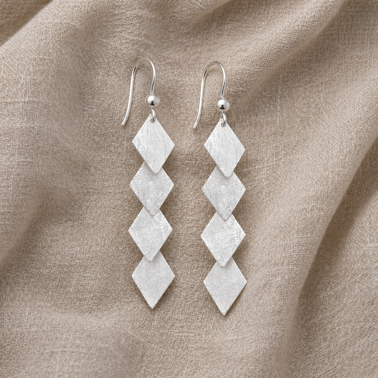 925 Sterling Silver Matte Rhombus Drop Earrings – Geometric Hook Earrings