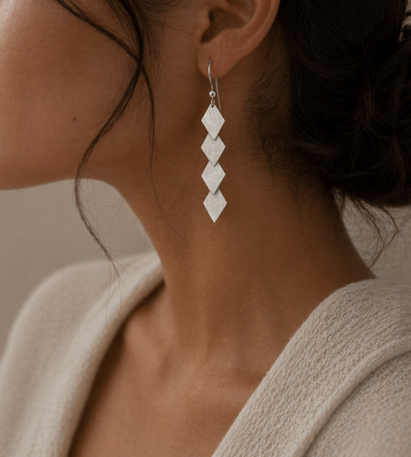 925 Sterling Silver Matte Rhombus Drop Earrings – Geometric Hook Earrings