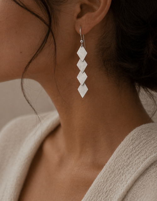 Load image into Gallery viewer, 925 Sterling Silver Matte Rhombus Drop Earrings – Geometric Hook Earrings
