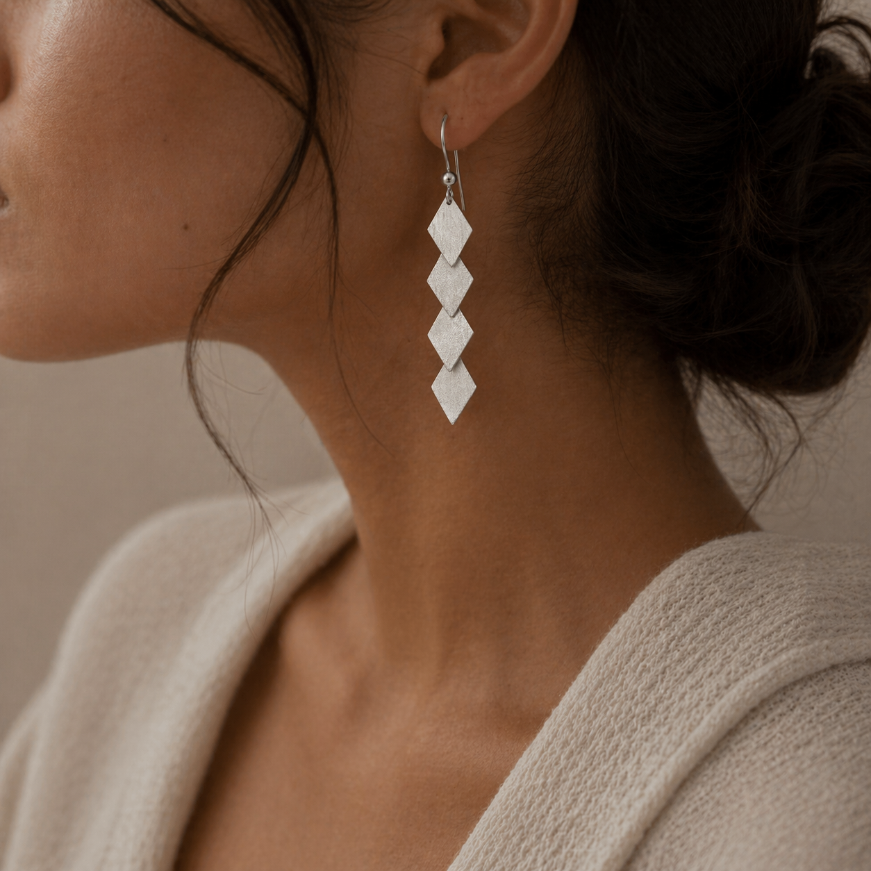925 Sterling Silver Matte Rhombus Drop Earrings – Geometric Hook Earrings