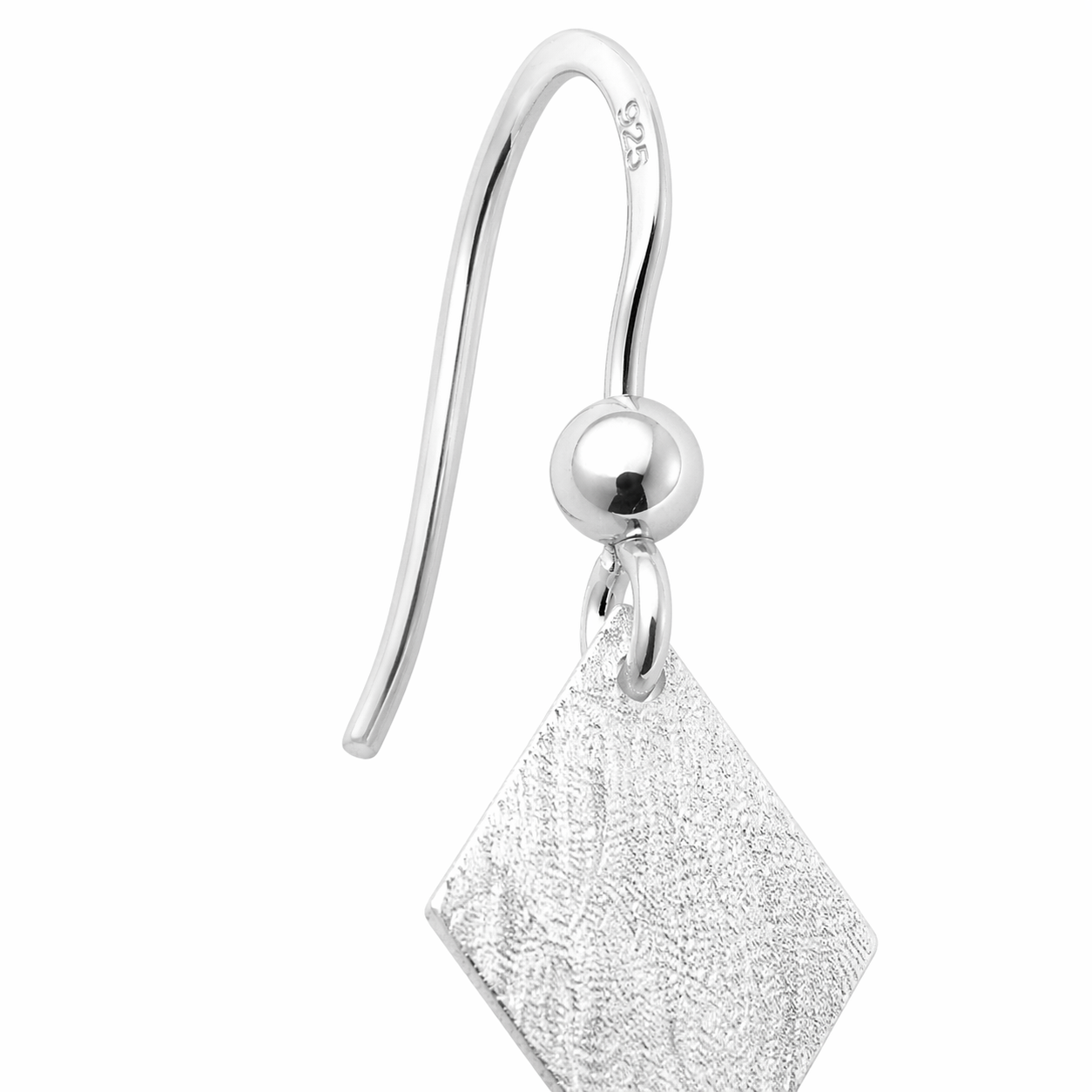 925 Sterling Silver Matte Rhombus Drop Earrings – Geometric Hook Earrings