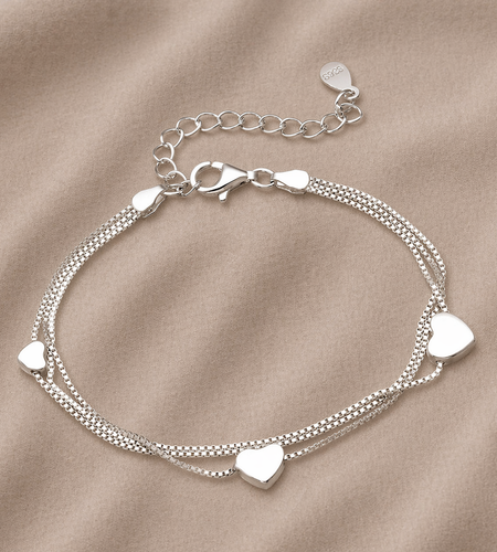 925 Sterling Silver Sweet Heart Drape Charm Adjustable Bracelet – Double Chain Drape | 6.5–8”