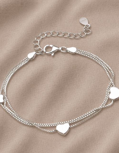 Load image into Gallery viewer, 925 Sterling Silver Sweet Heart Drape Charm Adjustable Bracelet – Double Chain Drape | 6.5–8”
