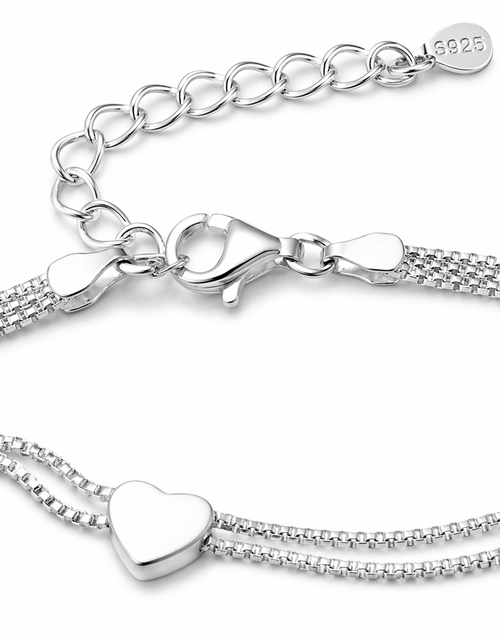 Load image into Gallery viewer, 925 Sterling Silver Sweet Heart Drape Charm Adjustable Bracelet – Double Chain Drape | 6.5–8”

