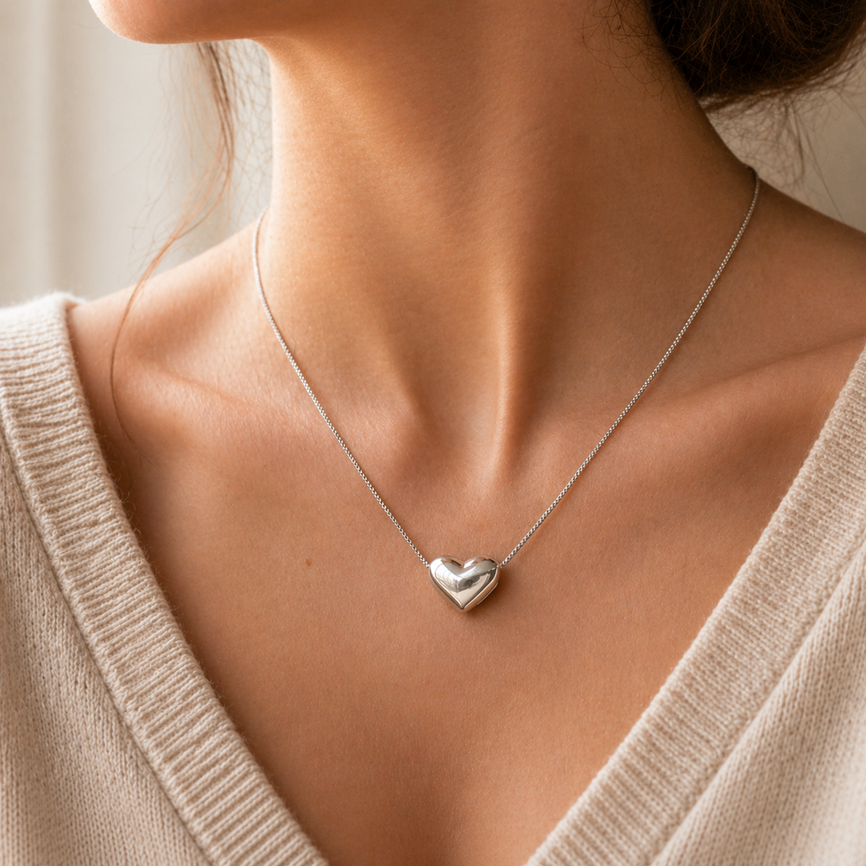 925 Sterling Silver “Italian Whisper Heart” Necklace – Minimalist Love Pendant, Made in Italy