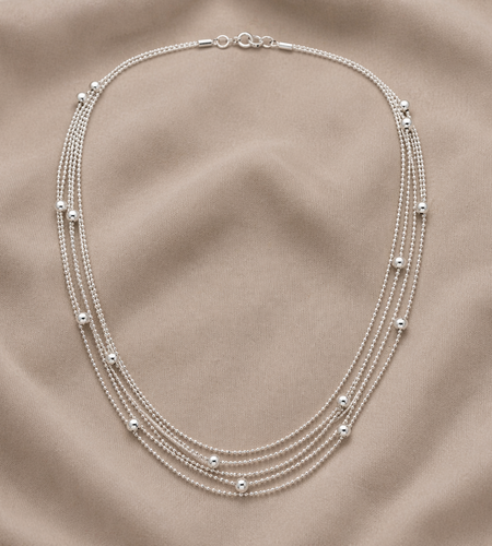 925 Sterling Silver Italian Cascade Layered Ball Necklace