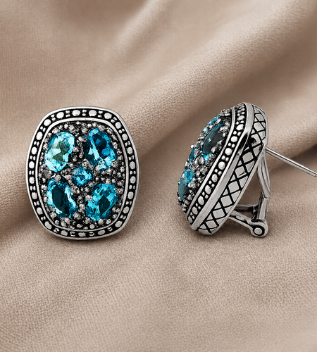 Simply Savvy Bali Blue Topaz Cluster Sterling Silver Earrings | Handcrafted 925 Silver