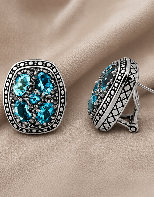 Load image into Gallery viewer, Simply Savvy Bali Blue Topaz Cluster Sterling Silver Earrings | Handcrafted 925 Silver
