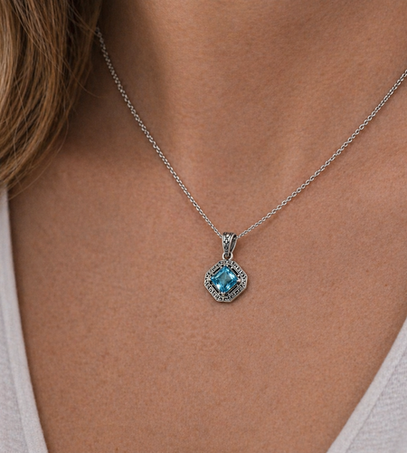 Bali Artisan Sterling Silver Azure Key Pendant – Handcrafted 925 Silver Luxury Blue Topaz Gemstone Pendant