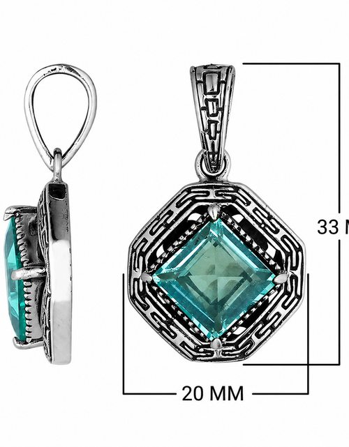 Load image into Gallery viewer, Bali Artisan Sterling Silver Azure Key Pendant – Handcrafted 925 Silver Luxury Blue Topaz Gemstone Pendant
