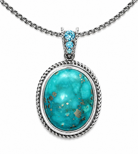 Azure Crown Turquoise Pendant- Pangea Mines Campo Frio Turquoise & Swiss Blue Topaz