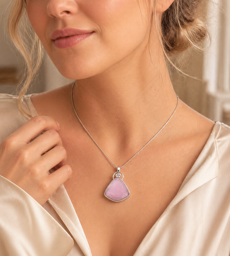 Blush Aura Rose Quartz Pendant Necklace in Rhodium-Plated Sterling Silver