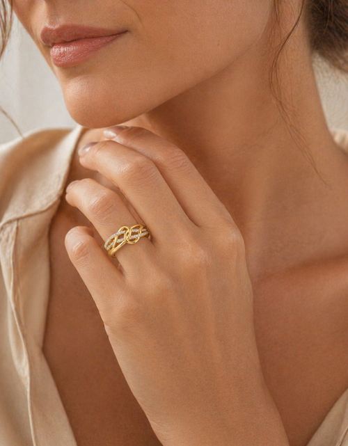 Load image into Gallery viewer, Golden Infinity Diamond Ring -10K Yellow Gold Diamond Infinity Knot Ring
