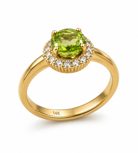 Emerald Glow Peridot Halo Ring-Certified 0.52 CTW Natural Peridot & Diamond Halo Ring
