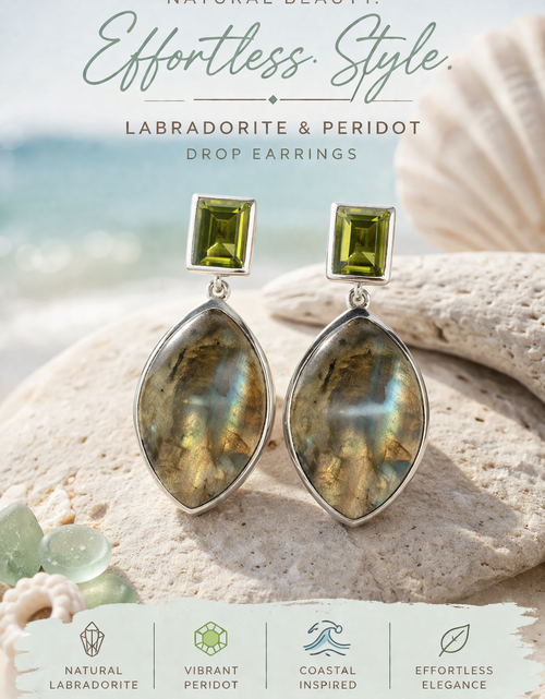 Load image into Gallery viewer, Mystic Glow Labradorite Drop Earrings-Sterling Silver Labradorite &amp; Peridot Drop Earrings
