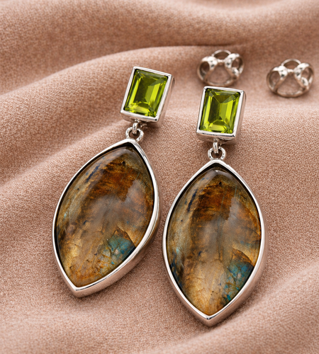 Mystic Glow Labradorite Drop Earrings-Sterling Silver Labradorite & Peridot Drop Earrings