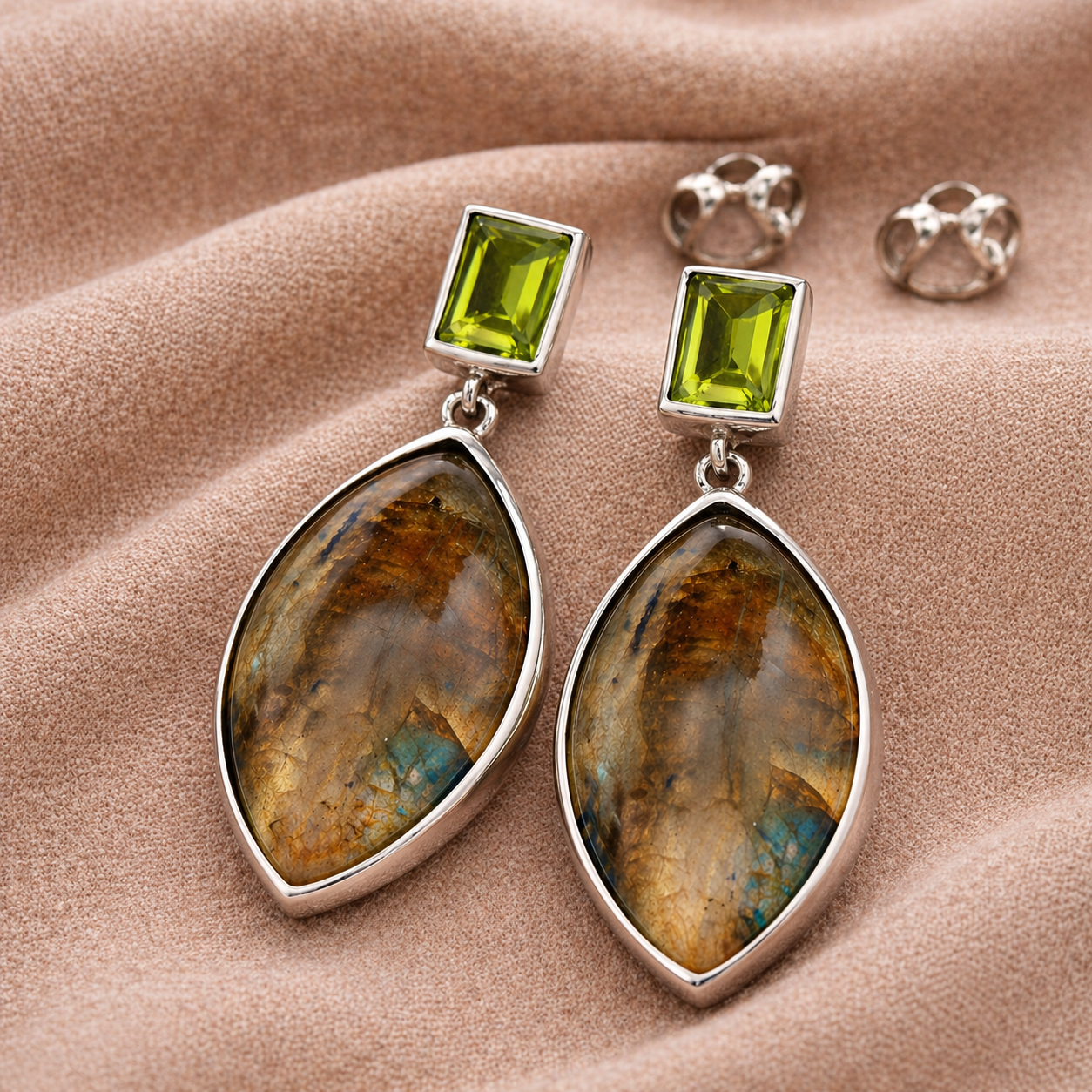 Mystic Glow Labradorite Drop Earrings-Sterling Silver Labradorite & Peridot Drop Earrings