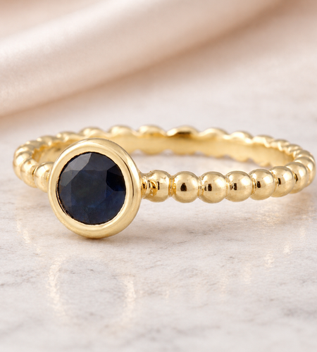 Midnight Bezel Sapphire Ring -0.50 CT Natural Blue Sapphire Bezel Ring – Solid 18K Yellow Gold
