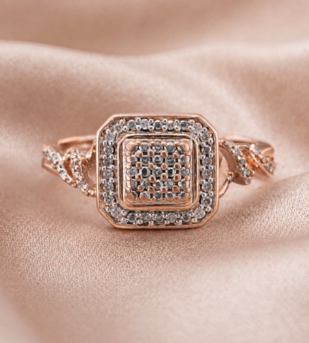 Blush Radiance Diamond Cluster Ring-10K Rose Gold Diamond Cluster Ring with Side Accents