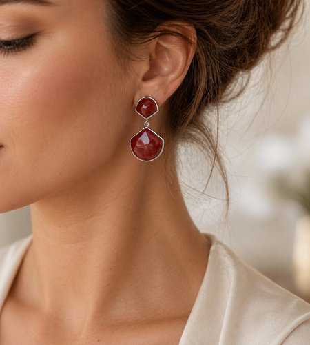 Crimson Fan Coral Drop Earrings – Rhodium Over Sterling Silver