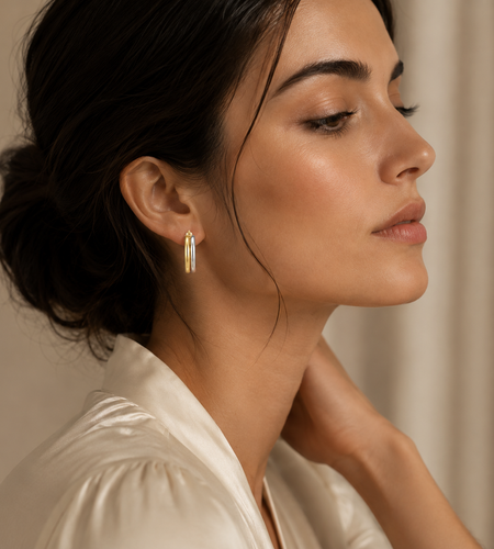 14k Two Tone Gold Double Round Hoops