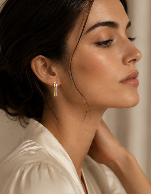 Load image into Gallery viewer, 14k Two Tone Gold Double Round Hoops
