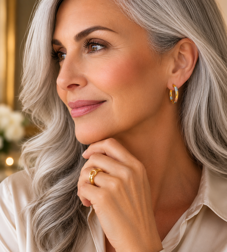 Tri-Color Hoop Earrings with Diamond Cut Accents in 14k Gold(2x15mm)