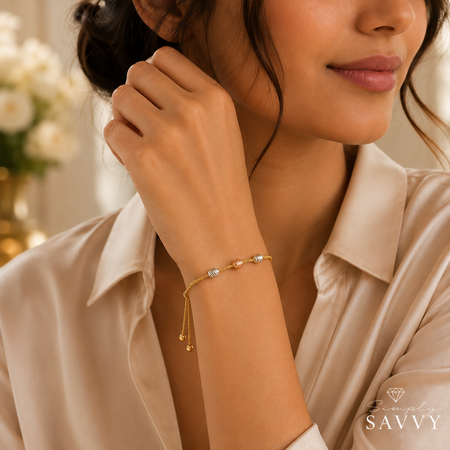 14k Tri-Color Gold Textured Oval Station Lariat Style Bracelet (1.20 mm)