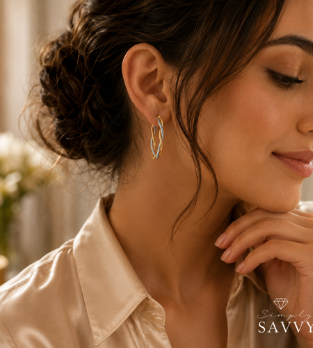 10K Two Tone Gold Oval Twist Hoop Earrings