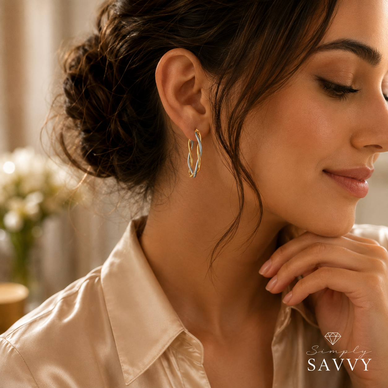 10K Two Tone Gold Oval Twist Hoop Earrings