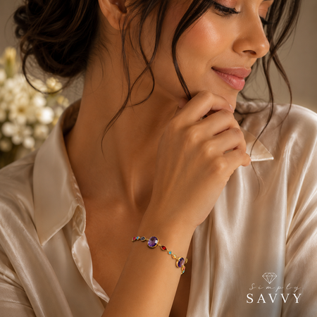 14k Yellow Gold Bracelet with Multi-Colored Stones (1.00 mm)
