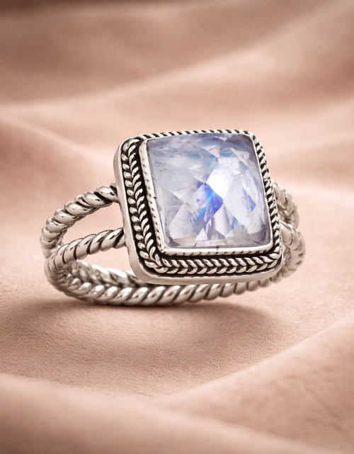 Load image into Gallery viewer, Simply Savvy Bali Artisan Sterling Silver Rainbow Moonstone Ring – Handcrafted 925 Silver – Luxury Moonstone Statement Ring
