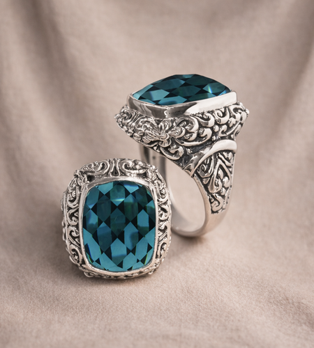 Simply Savvy Bali Artisan Sterling Silver London Blue Topaz Ring – Handcrafted 925 Silver Luxury Statement Ring